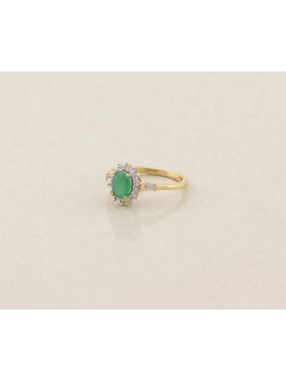 18k Gold Over Sterling Silver Natural Emerald & White Zircon Ring Size 8